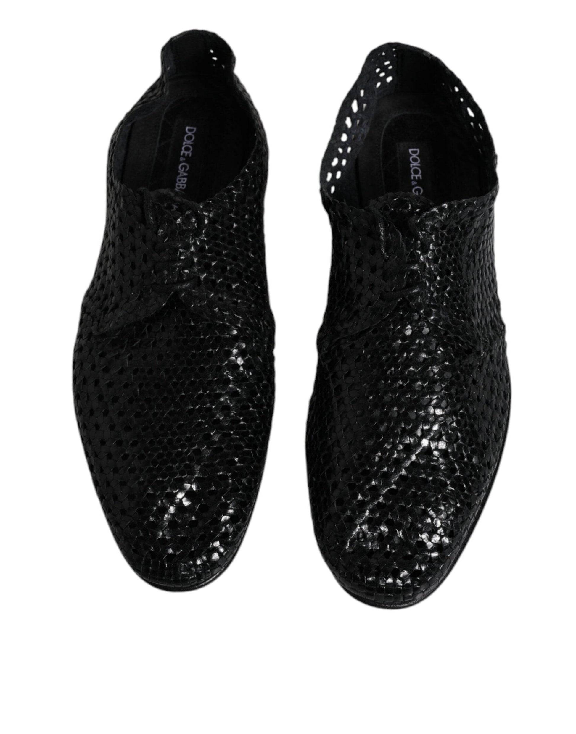 Dolce & Gabbana Black Woven Leather Lave Up Derby Shoes - Arichezz.store