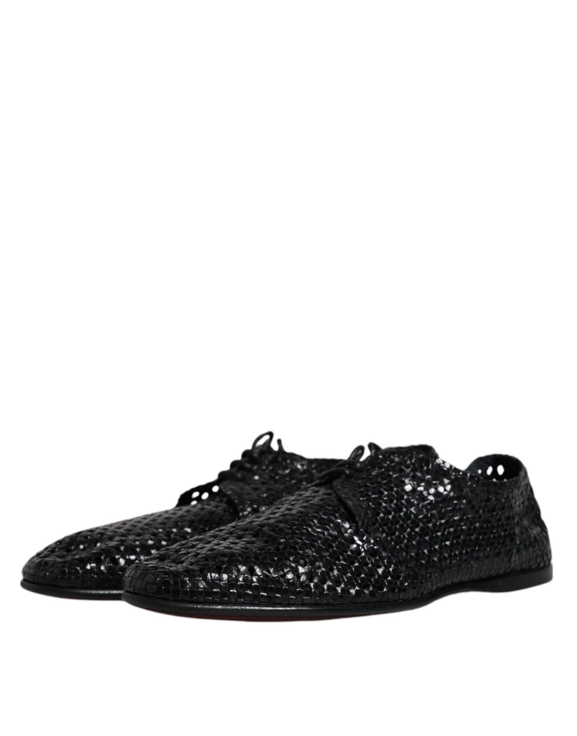 Dolce & Gabbana Black Woven Leather Lave Up Derby Shoes - Arichezz.store