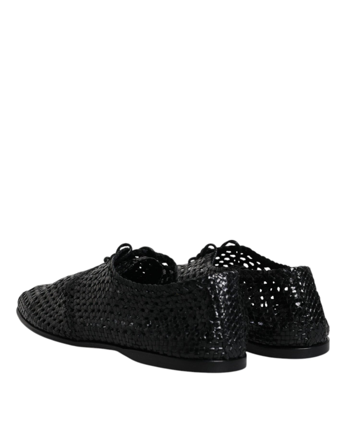 Dolce & Gabbana Black Woven Leather Lave Up Derby Shoes - Arichezz.store