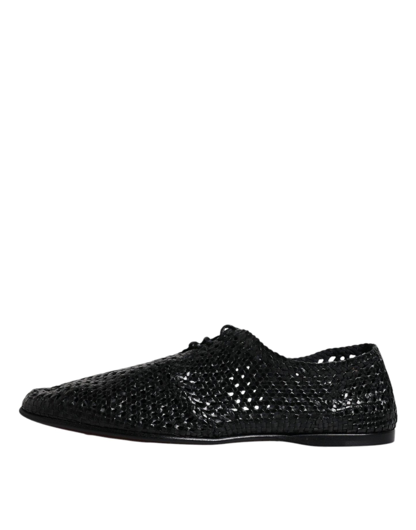 Dolce & Gabbana Black Woven Leather Lave Up Derby Shoes - Arichezz.store