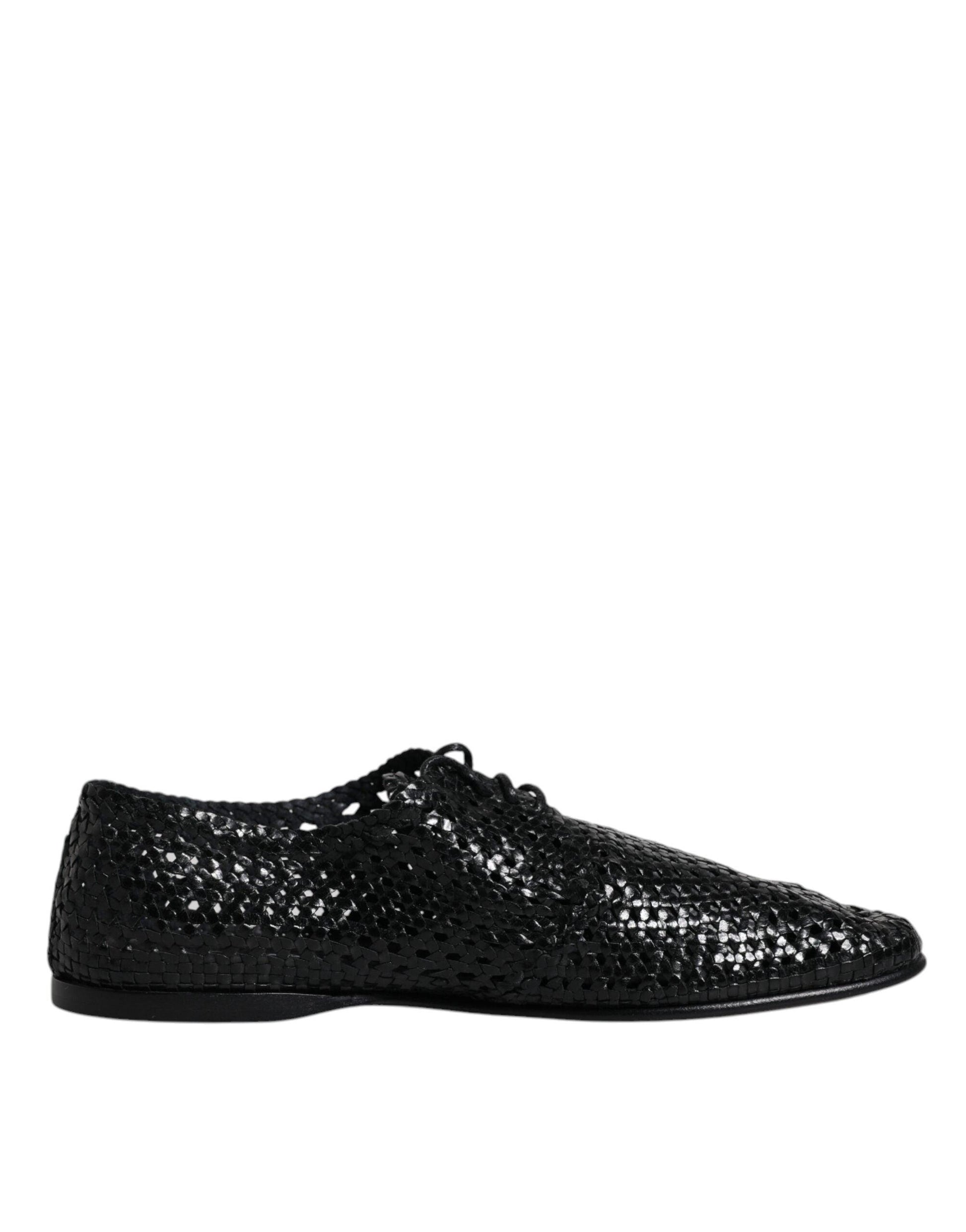 Dolce & Gabbana Black Woven Leather Lave Up Derby Shoes - Arichezz.store