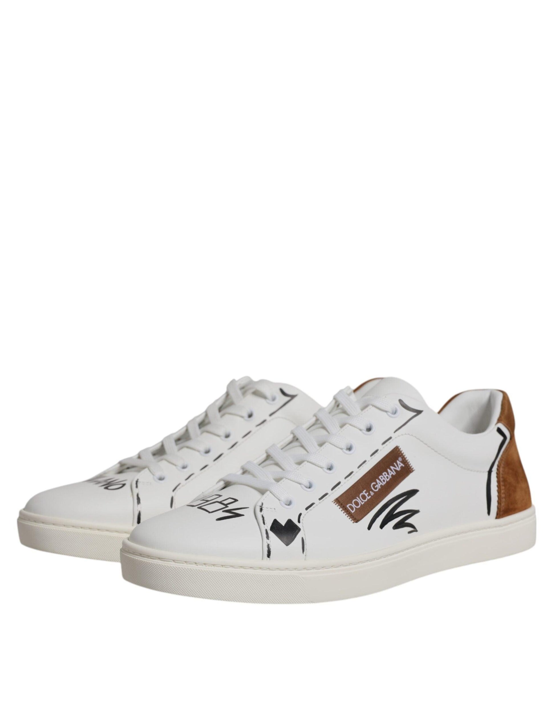 Dolce & Gabbana White Brown London Low Top Men Sneakers Shoes - Arichezz.store