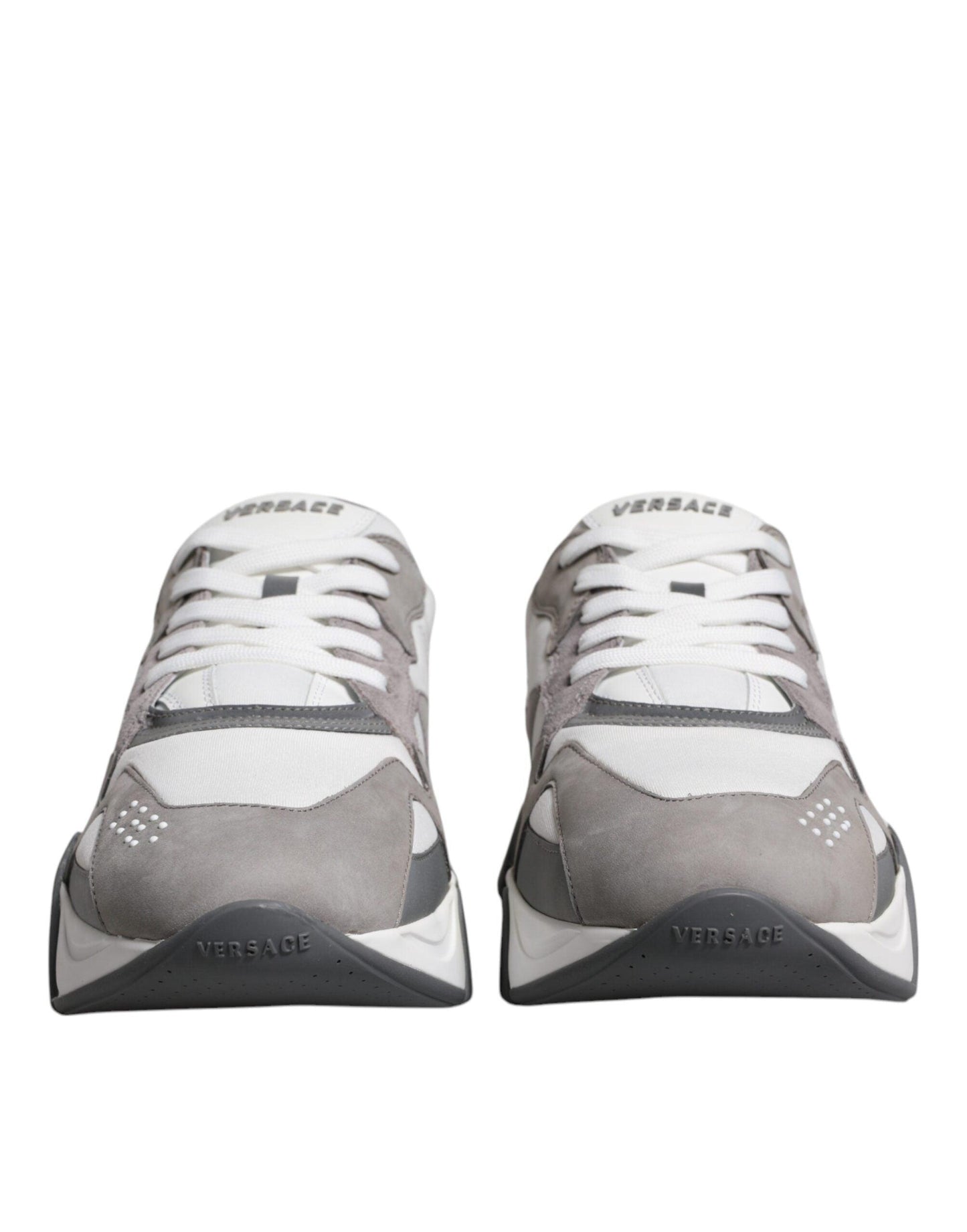 Versace Grey Leather Neoprene Chunky Low Top Squalo Sneakers Shoes - Arichezz.store