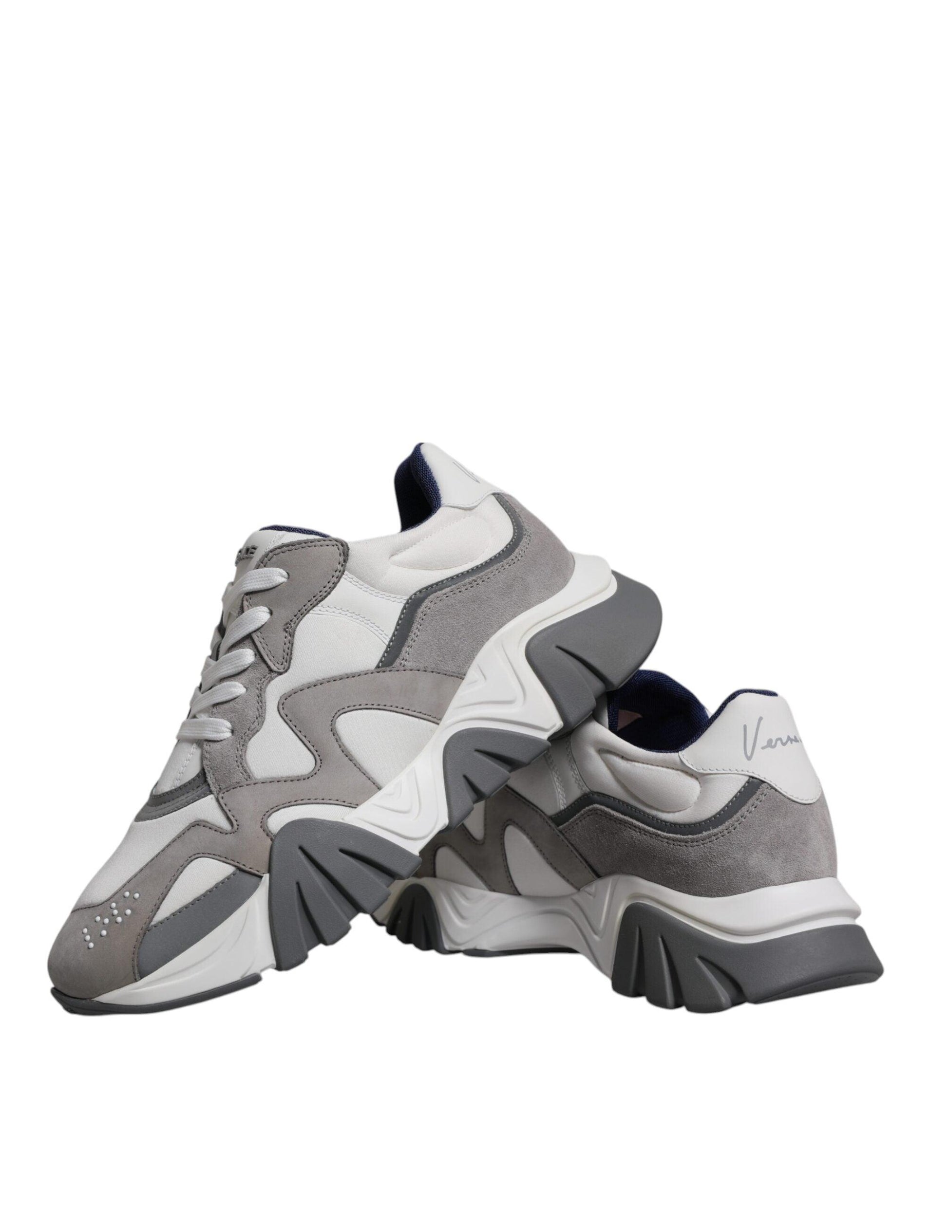 Versace Grey Leather Neoprene Chunky Low Top Squalo Sneakers Shoes - Arichezz.store