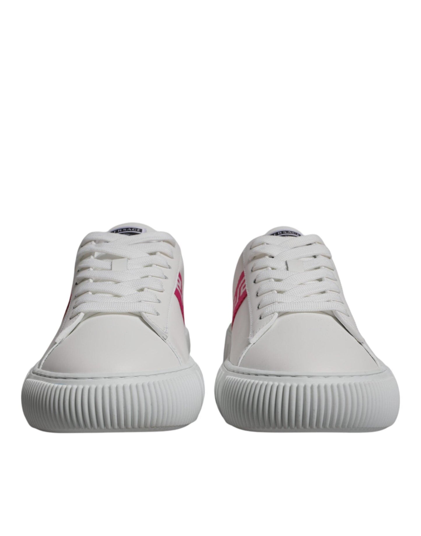 Versace White Pink Greca Print Platform Low Top Sneakers Shoes - Arichezz.store