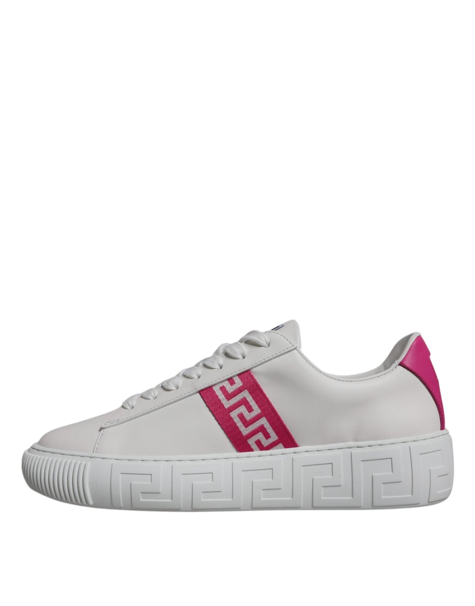 Versace White Pink Greca Print Platform Low Top Sneakers Shoes - Arichezz.store