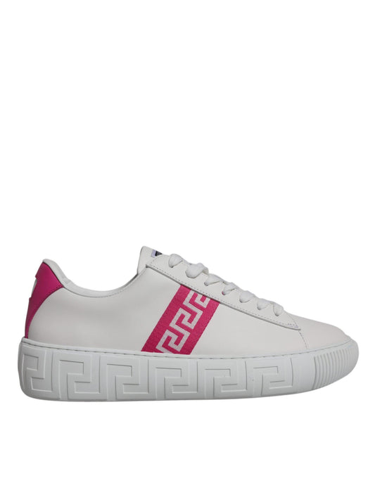 Versace White Pink Greca Print Platform Low Top Sneakers Shoes - Arichezz.store