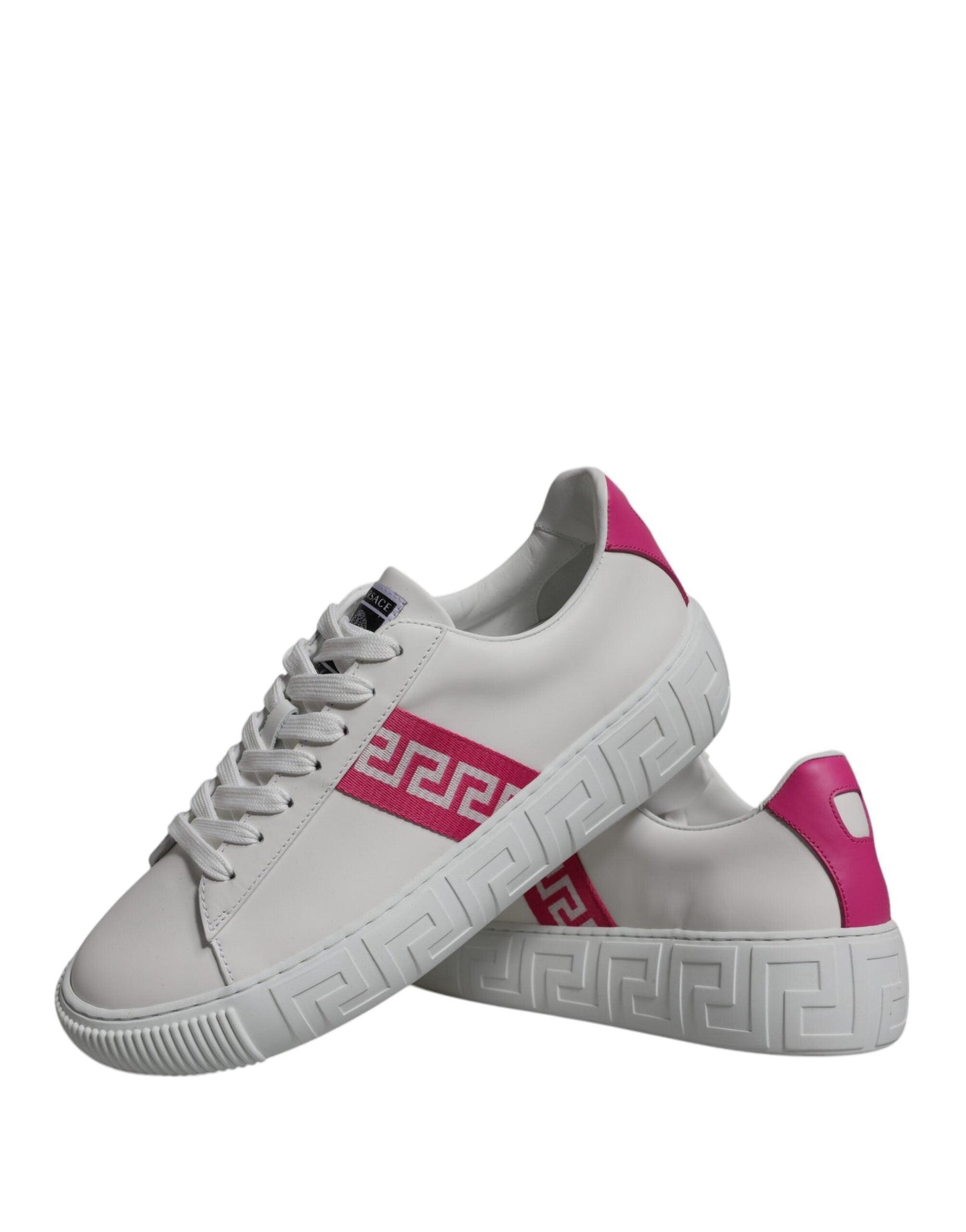 Versace White Pink Greca Print Platform Low Top Sneakers Shoes - Arichezz.store