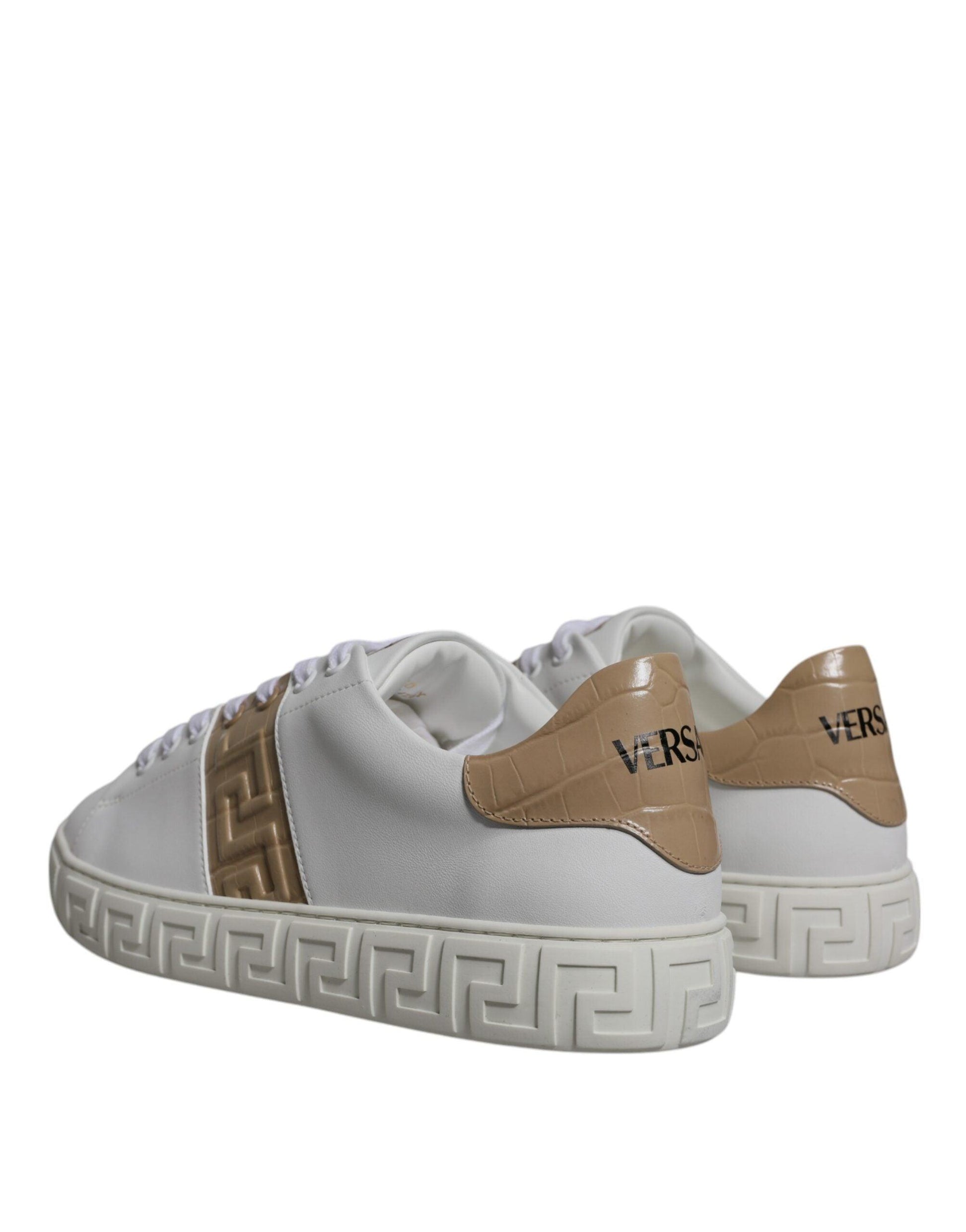 Versace White Brown Greca Print Low Top Men Sneakers - Arichezz.store