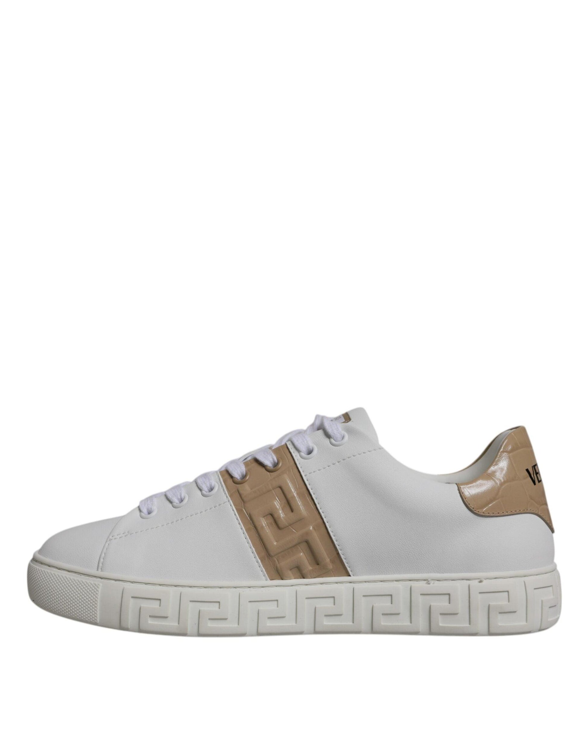 Versace White Brown Greca Print Low Top Men Sneakers - Arichezz.store