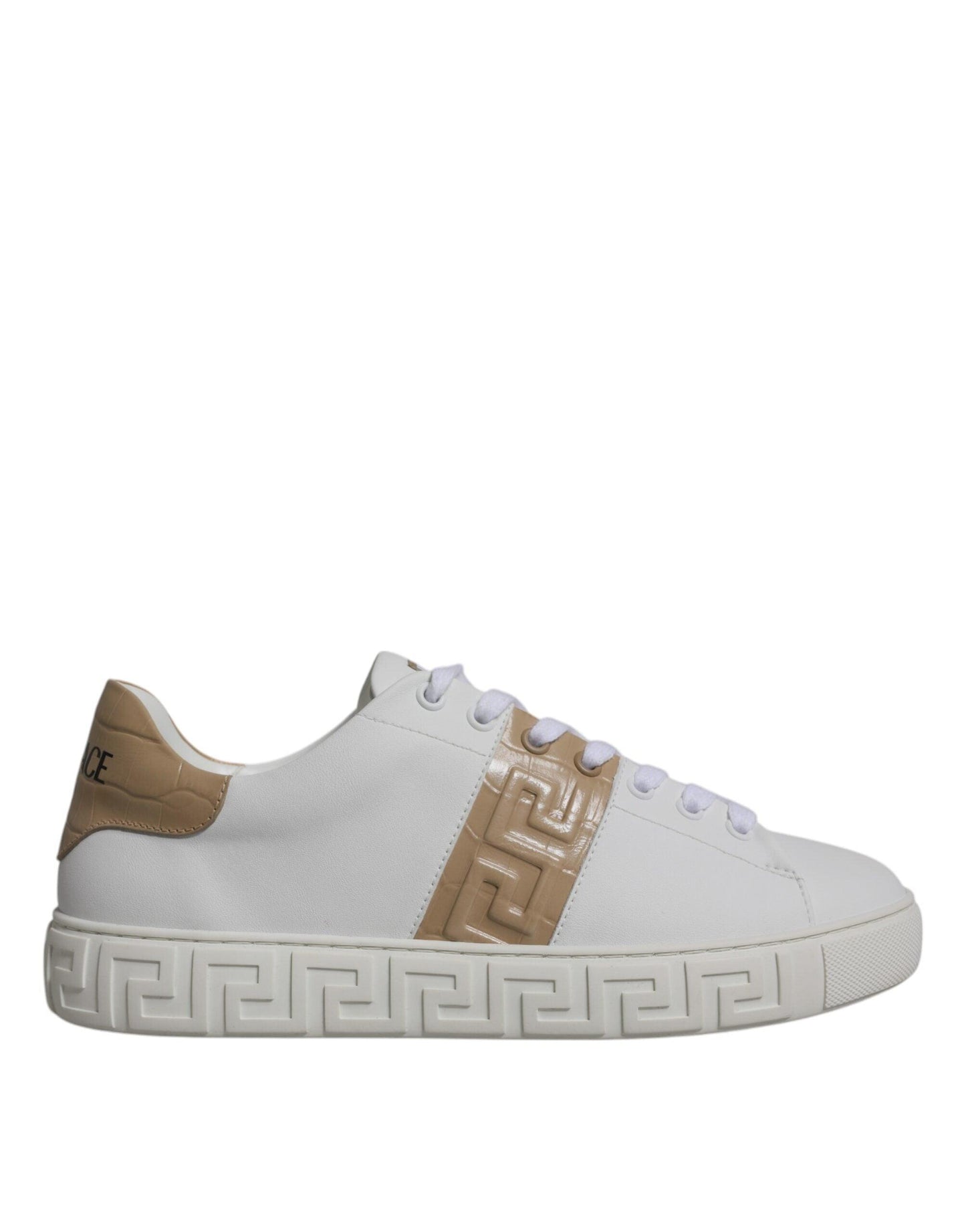 Versace White Brown Greca Print Low Top Men Sneakers - Arichezz.store