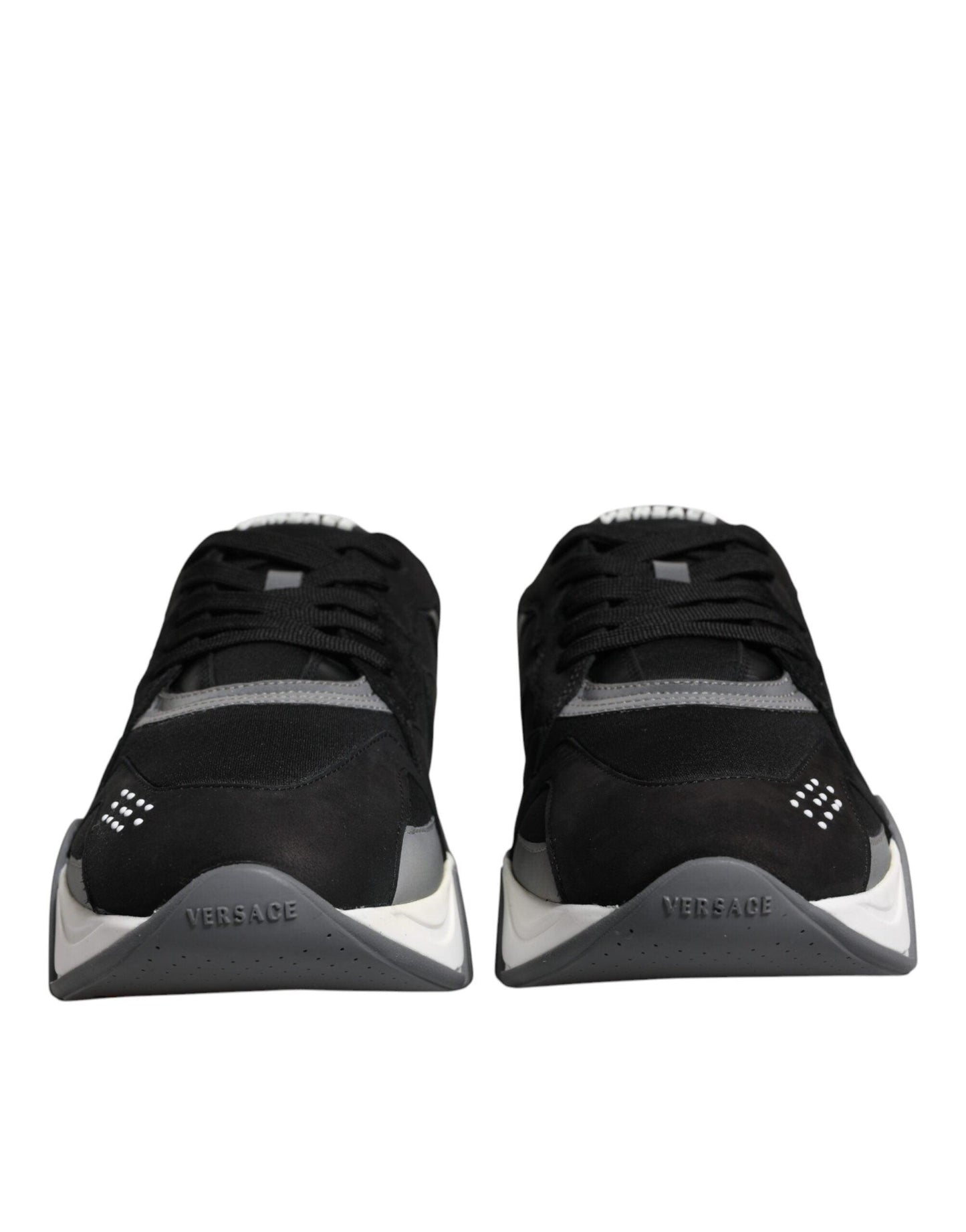 Versace Black Leather Neoprene Chunky Low Top Sneakers Squalo Shoes - Arichezz.store