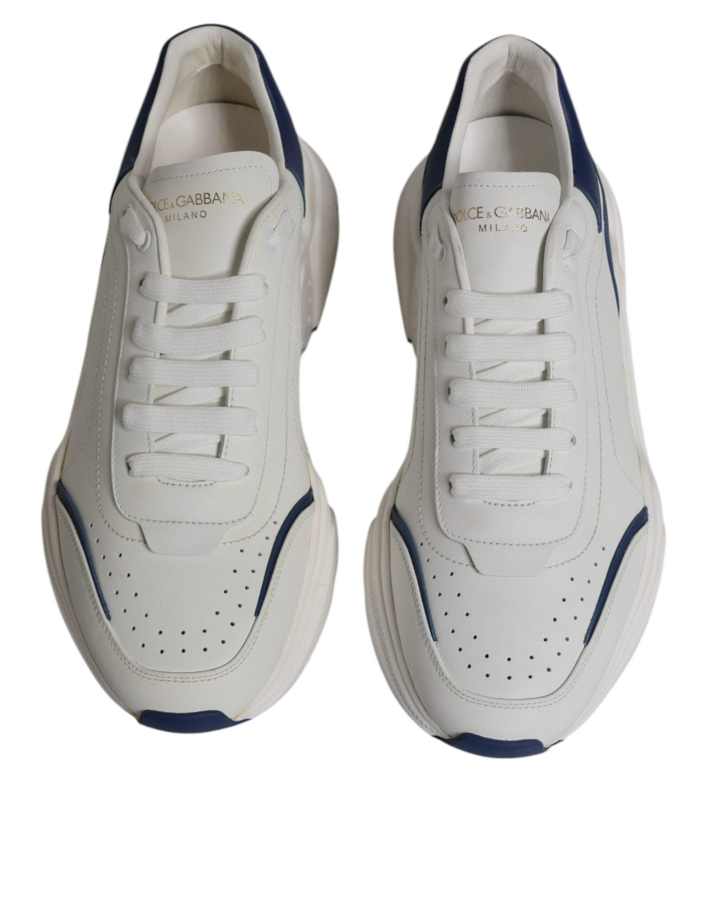 Dolce & Gabbana White Blue DAYMASTER Leather Sneakers Shoes - Arichezz.store