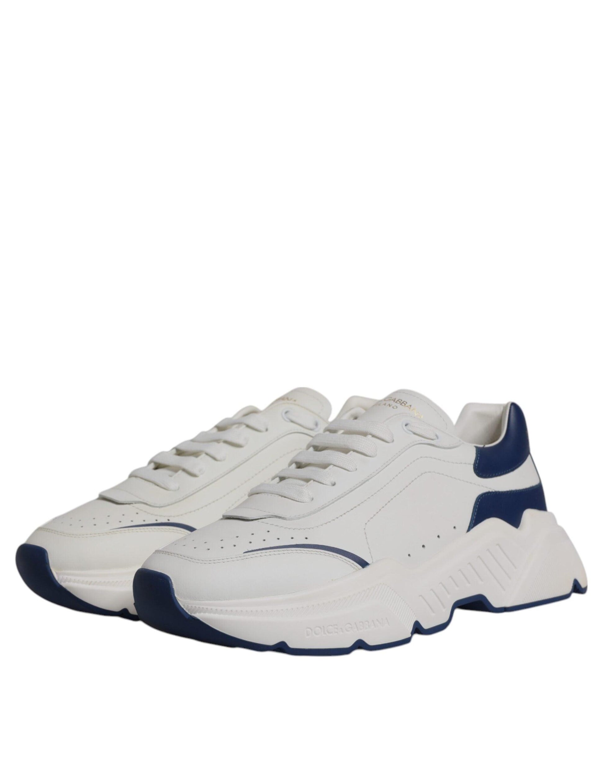 Dolce & Gabbana White Blue DAYMASTER Leather Sneakers Shoes - Arichezz.store