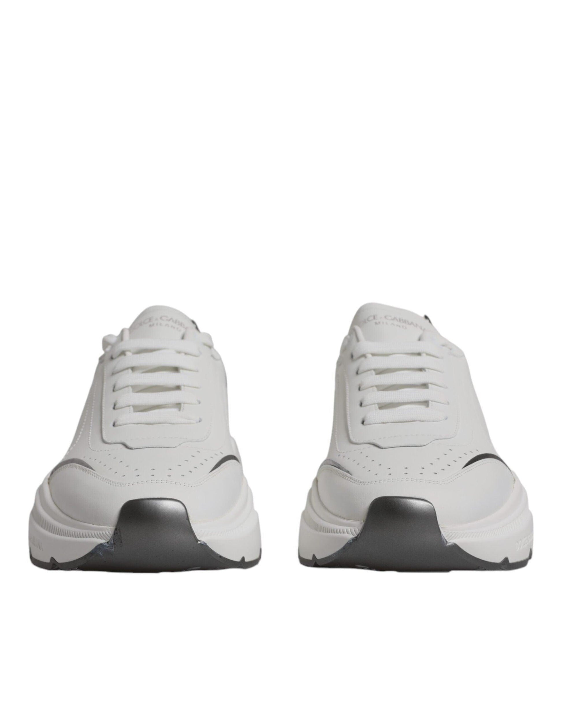 Dolce & Gabbana White Silver DAYMASTER Leather Sneakers Shoes - Arichezz.store