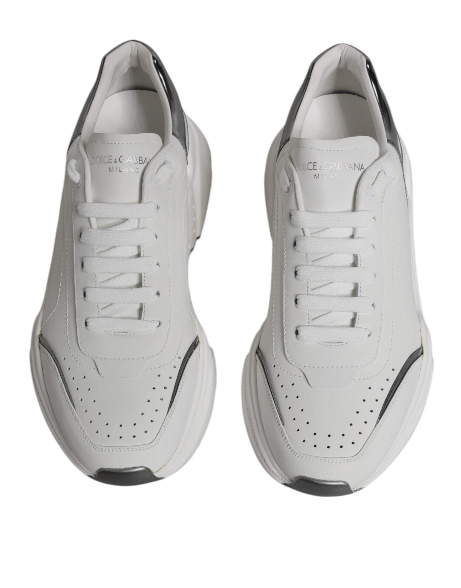 Dolce & Gabbana White Silver DAYMASTER Leather Sneakers Shoes - Arichezz.store