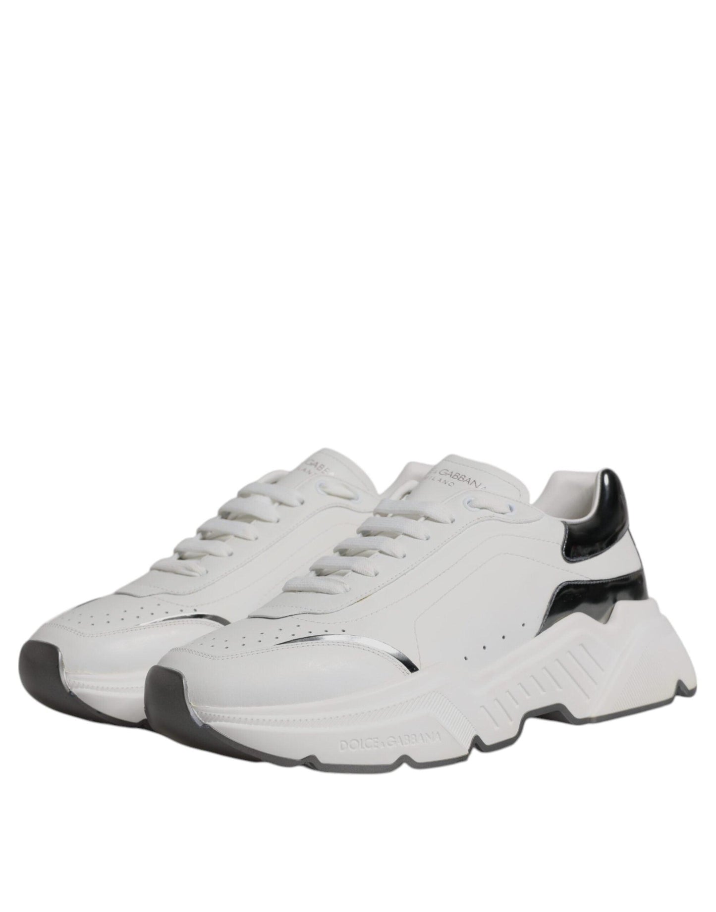 Dolce & Gabbana White Silver DAYMASTER Leather Sneakers Shoes - Arichezz.store