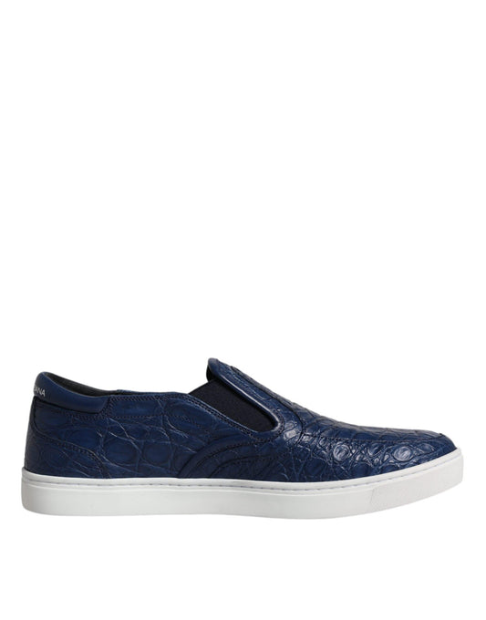 Dolce & Gabbana Blue Croc Exotic Leather Men Sneakers Shoes - Arichezz.store