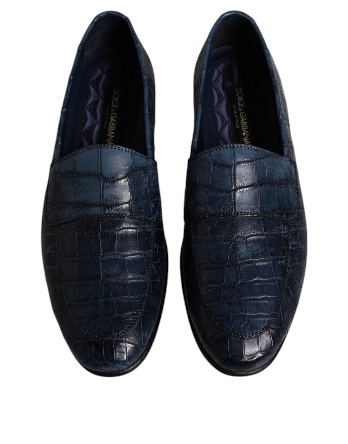 Dolce & Gabbana Blue Exotic Leather Moccasin Slip On Shoes - Arichezz.store