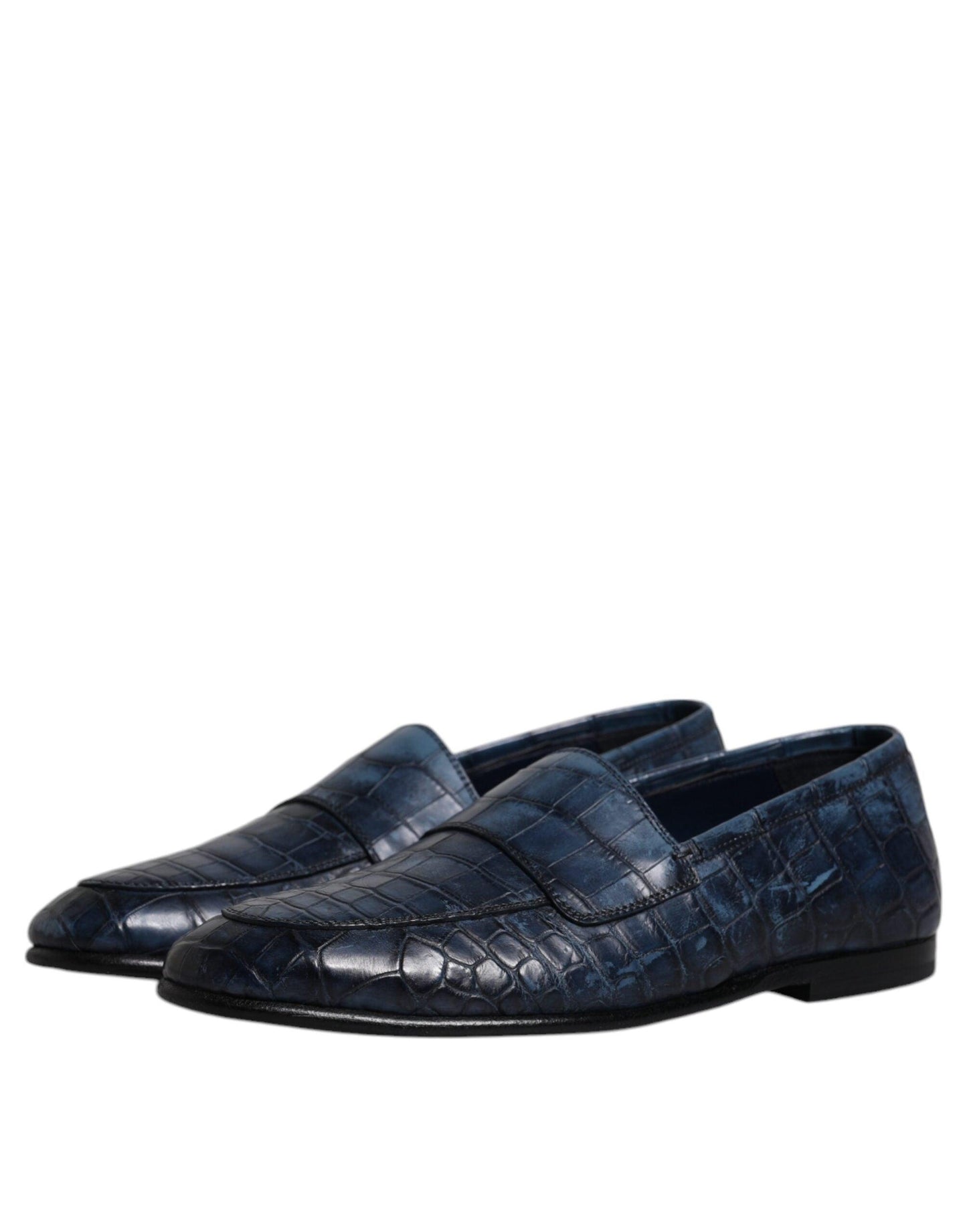 Dolce & Gabbana Blue Exotic Leather Moccasin Slip On Shoes - Arichezz.store