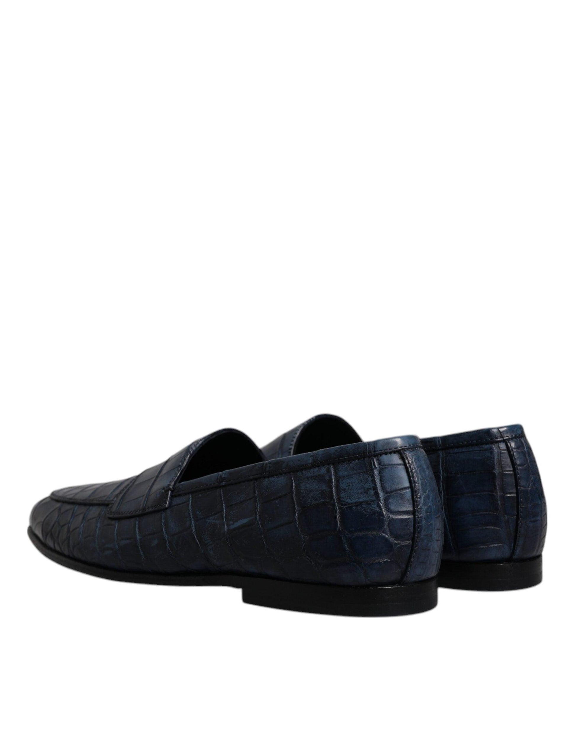 Dolce & Gabbana Blue Exotic Leather Moccasin Slip On Shoes - Arichezz.store