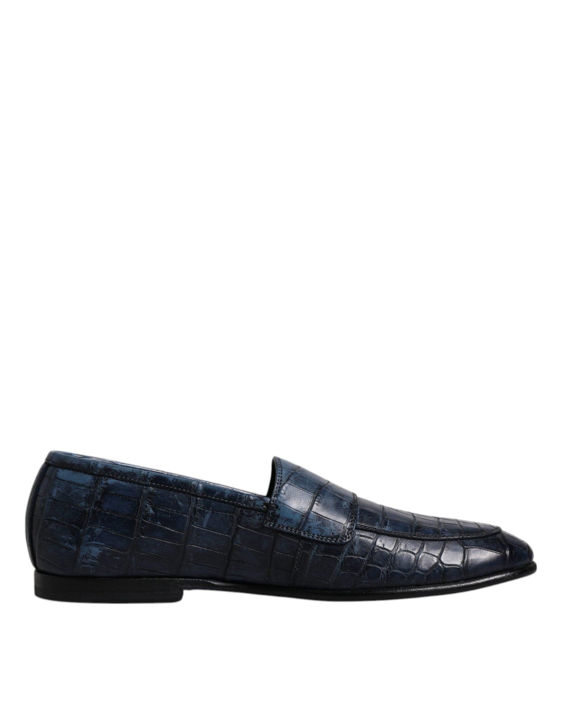 Dolce & Gabbana Blue Exotic Leather Moccasin Slip On Shoes - Arichezz.store