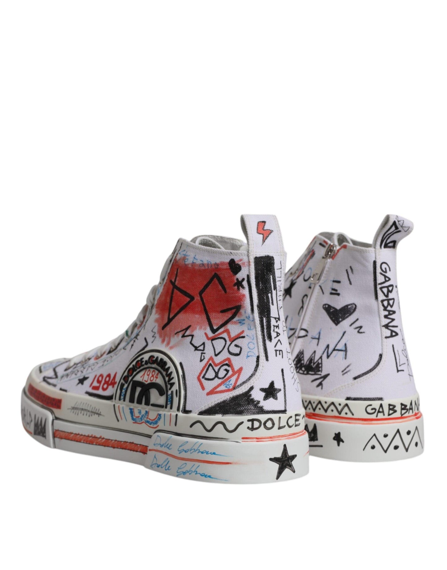 Dolce & Gabbana White Cotton Graffiti High Top Sneaker Shoes - Arichezz.store