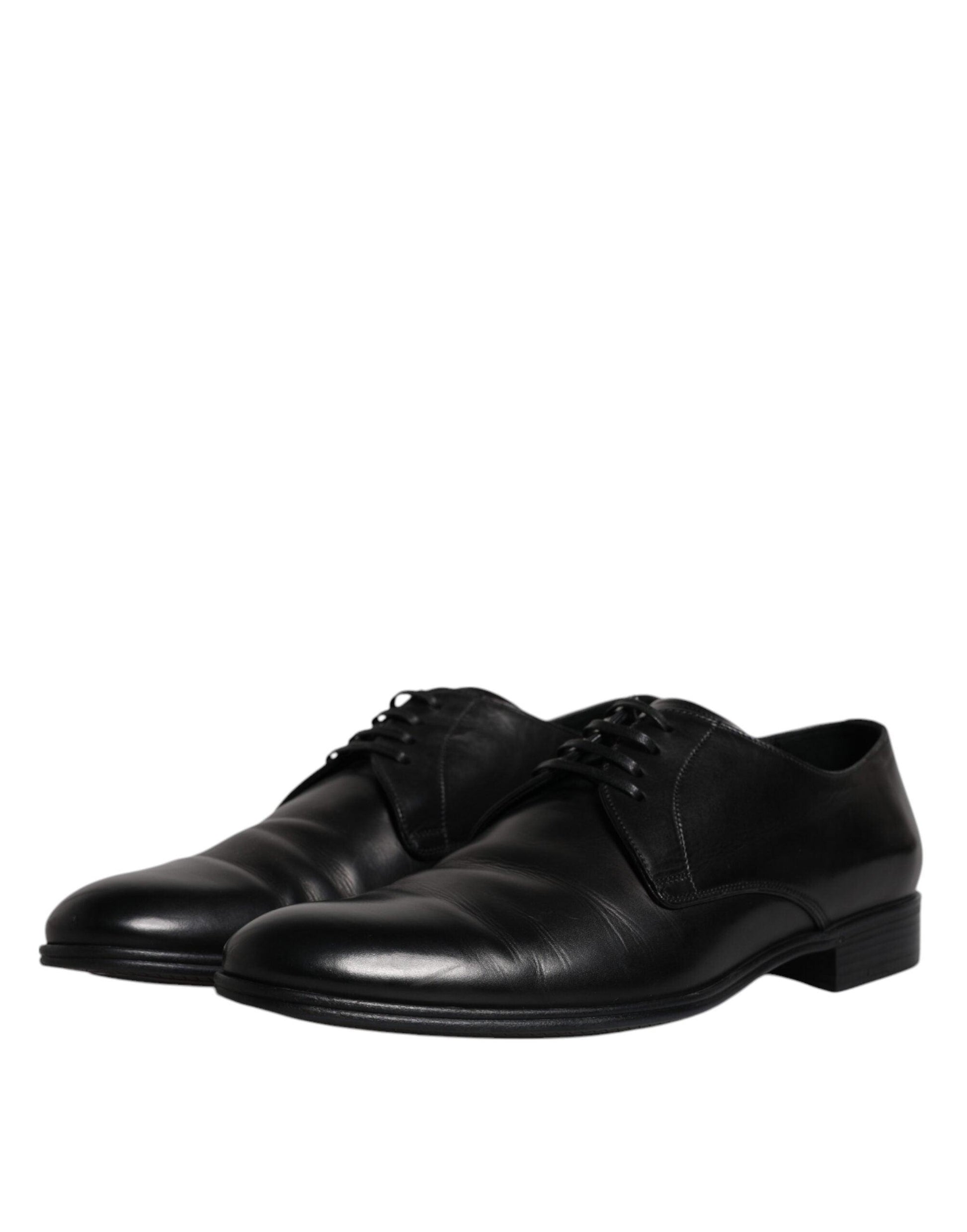 Dolce & Gabbana Black Leather Lace Up Men Derby Formal Shoes - Arichezz.store