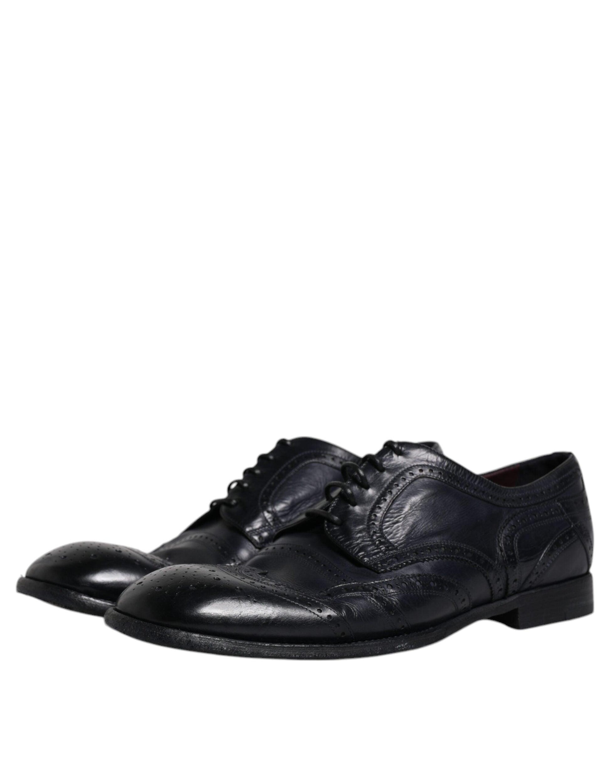 Dolce & Gabbana Blue Leather Derby Wingtip Formal Shoes - Arichezz.store