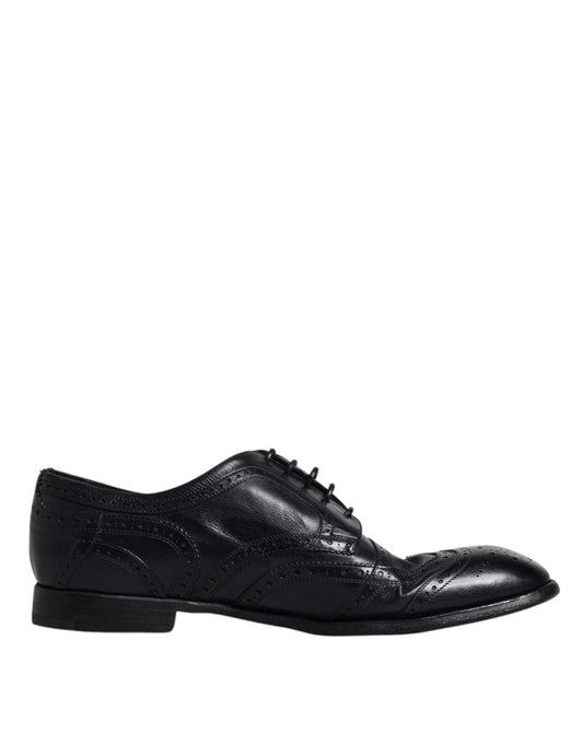 Dolce & Gabbana Blue Leather Derby Wingtip Formal Shoes - Arichezz.store