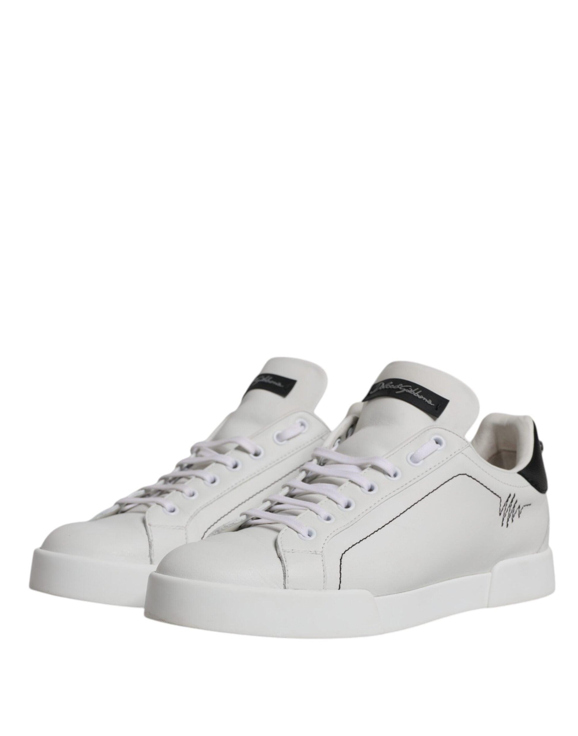 Dolce & Gabbana White Black Leather Low Top Men Sneakers Shoes - Arichezz.store