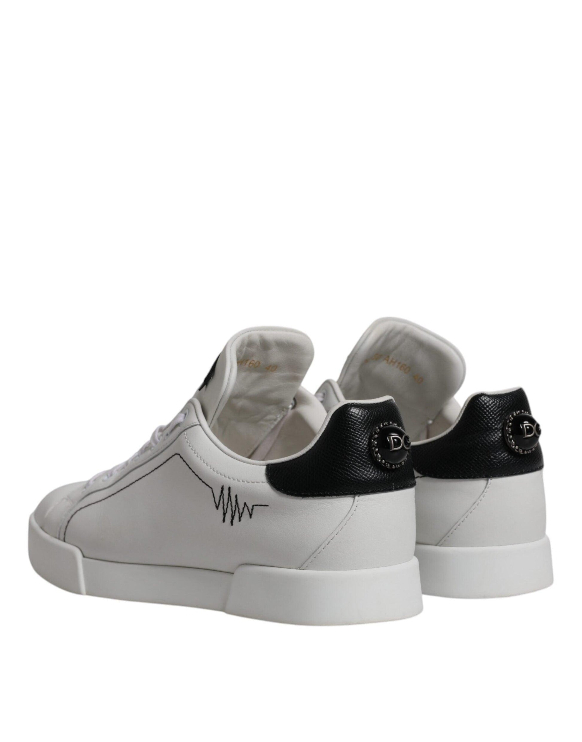 Dolce & Gabbana White Black Leather Low Top Men Sneakers Shoes - Arichezz.store