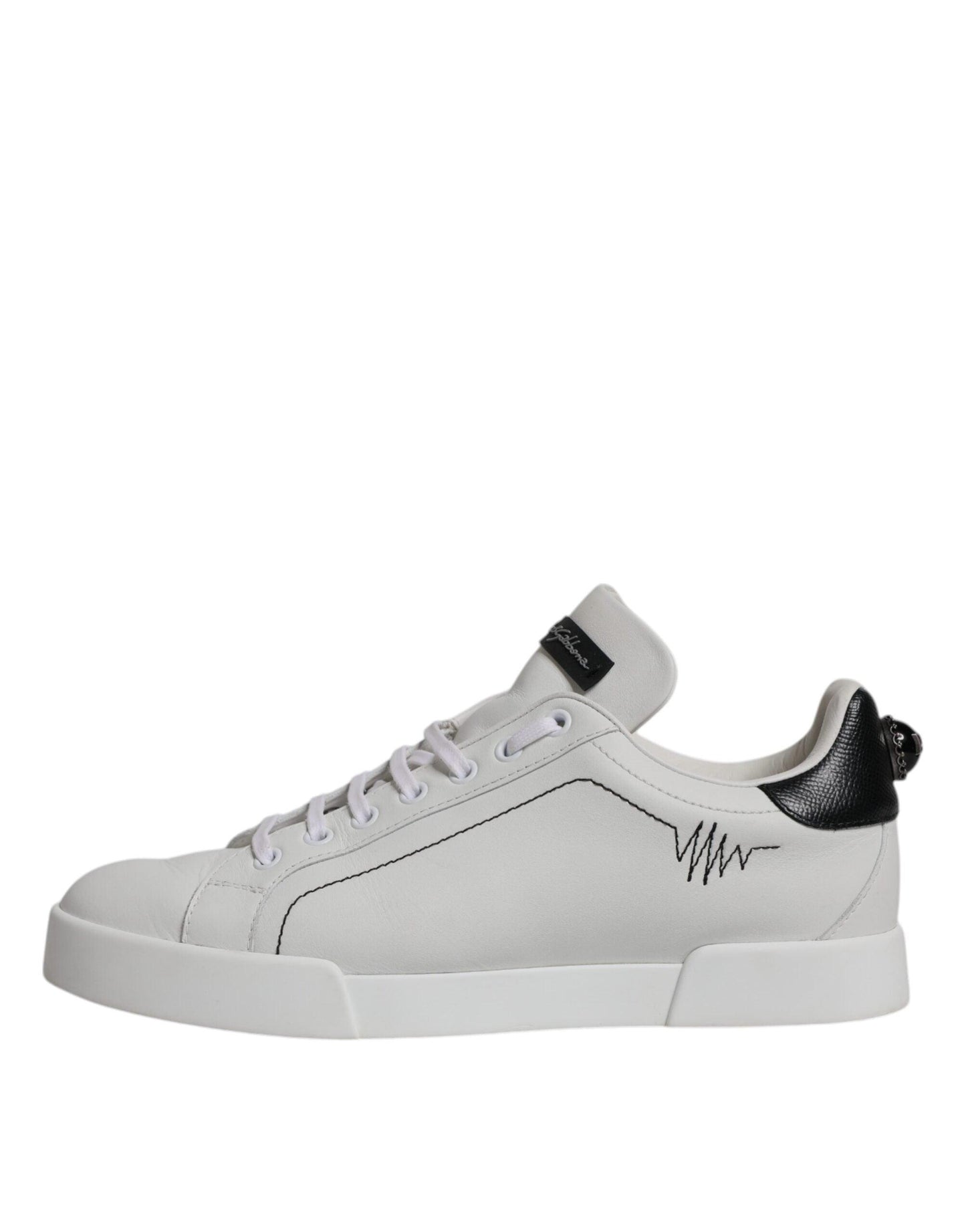 Dolce & Gabbana White Black Leather Low Top Men Sneakers Shoes - Arichezz.store