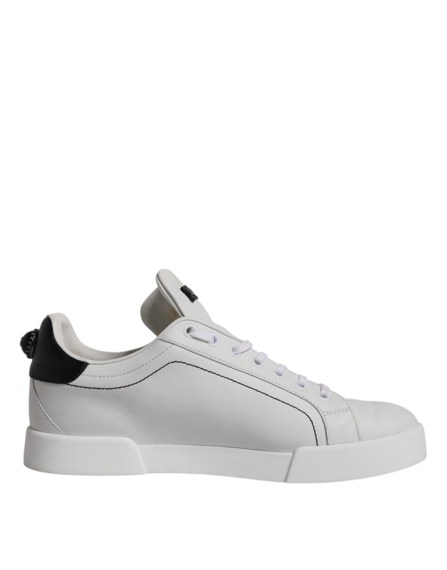 Dolce & Gabbana White Black Leather Low Top Men Sneakers Shoes - Arichezz.store