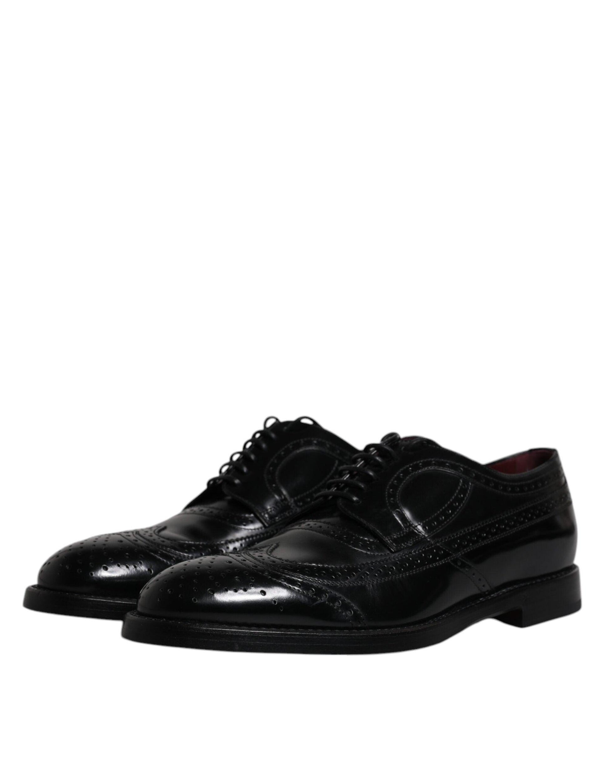 Dolce & Gabbana Black Leather Derby Wingtip Formal Shoes - Arichezz.store