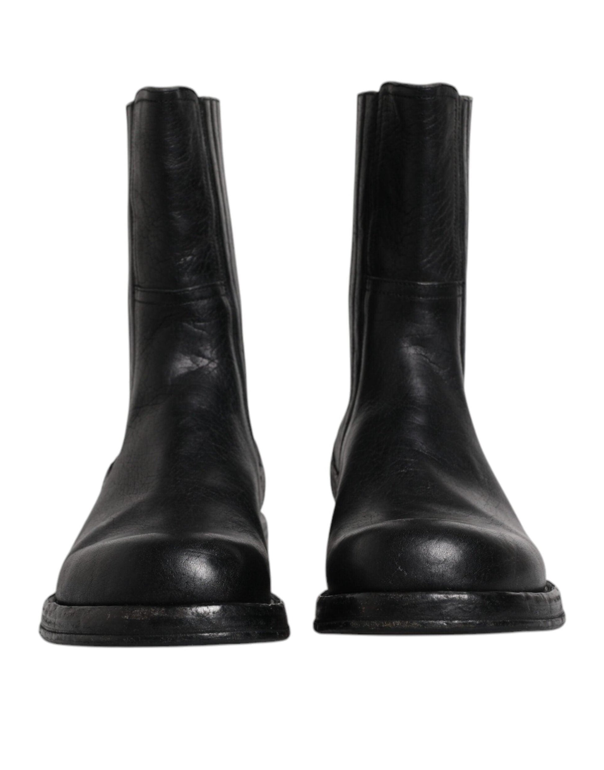 Dolce & Gabbana Black Horse Leather Mid Calf Boots Shoes - Arichezz.store