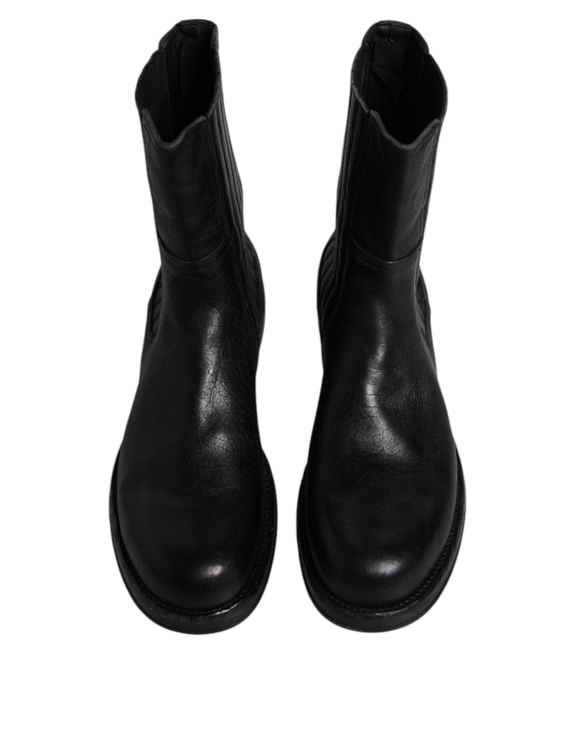 Dolce & Gabbana Black Horse Leather Mid Calf Boots Shoes - Arichezz.store