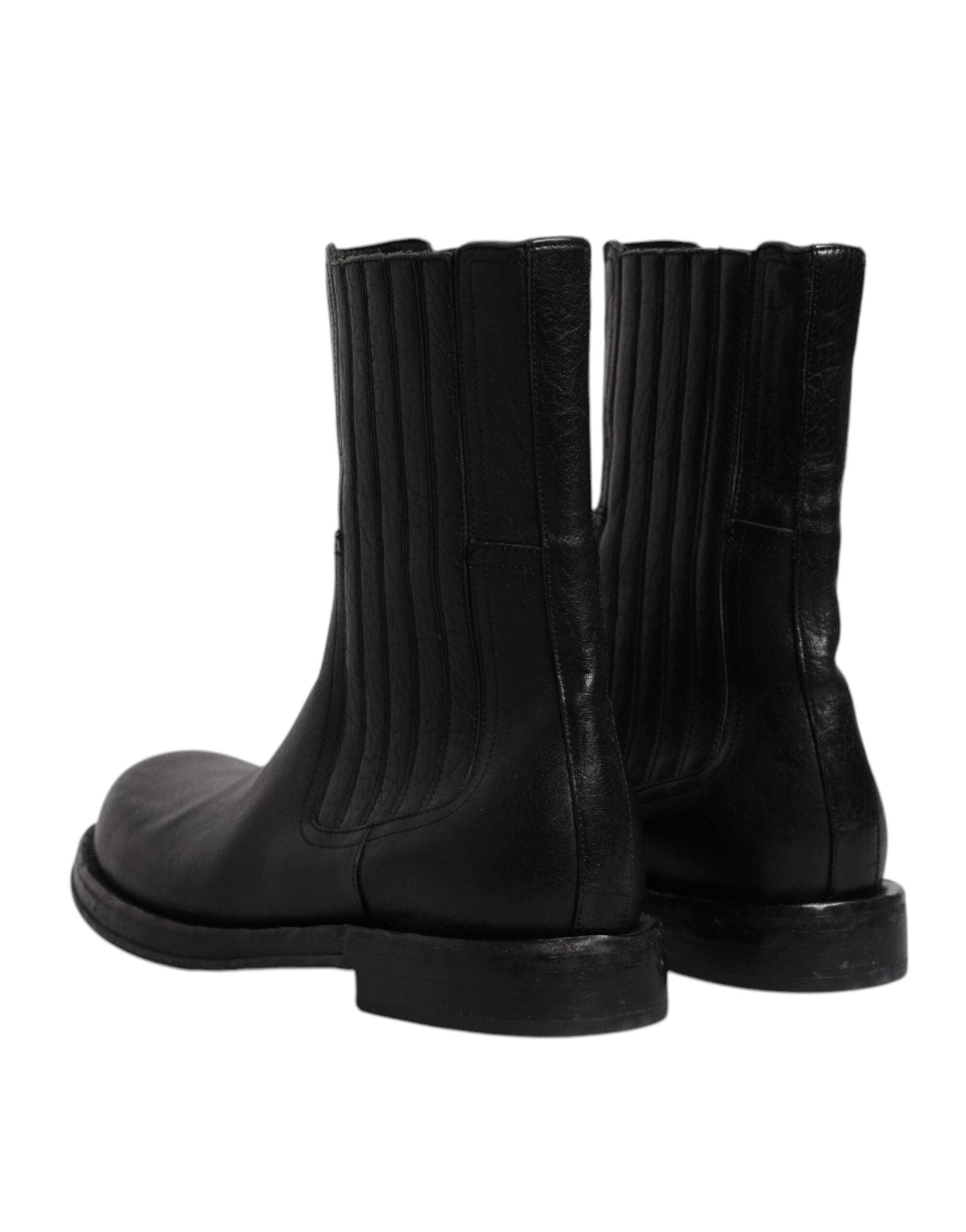 Dolce & Gabbana Black Horse Leather Mid Calf Boots Shoes - Arichezz.store