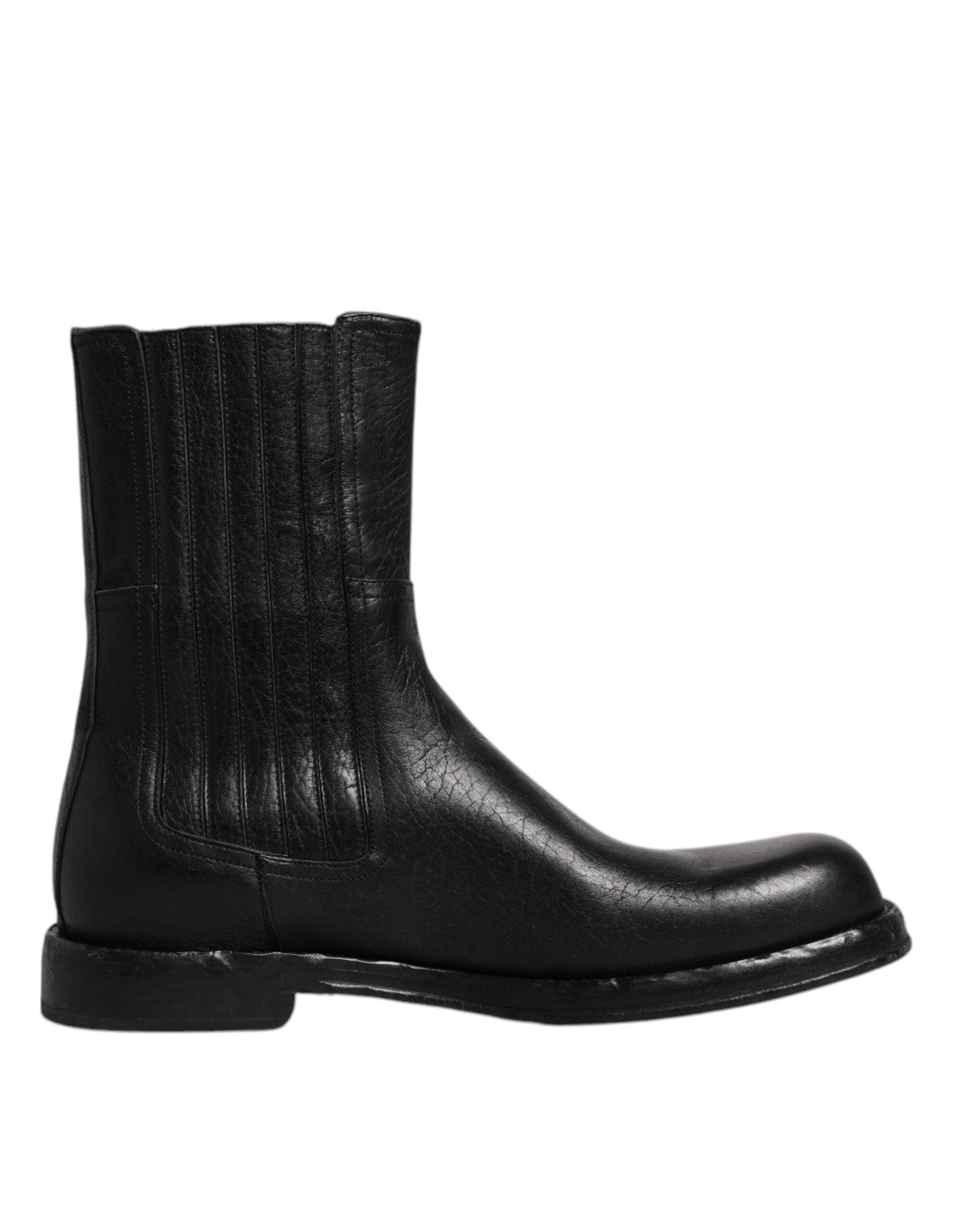 Dolce & Gabbana Black Horse Leather Mid Calf Boots Shoes - Arichezz.store