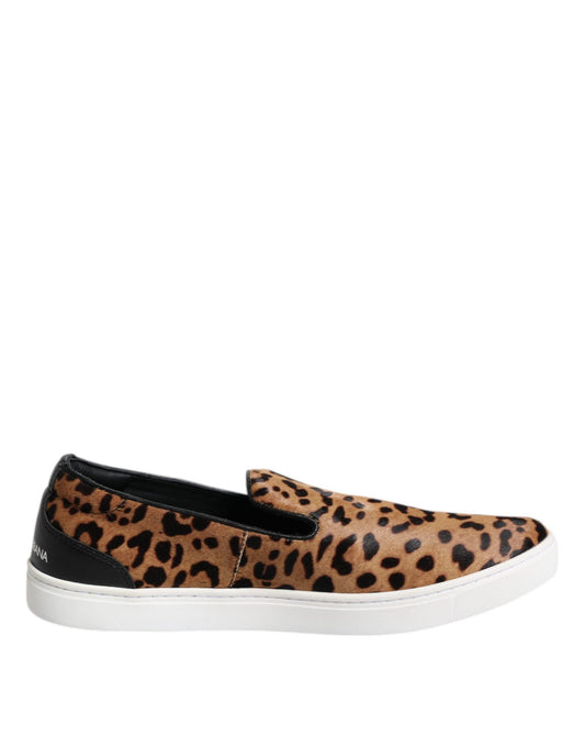 Dolce & Gabbana Brown Calfskin Fur Leopard Men Sneakers Shoes - Arichezz.store