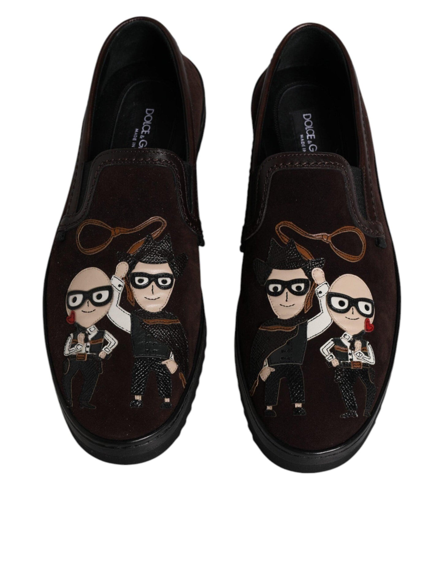 Dolce & Gabbana Brown Suede DG Family Slip On Flats Shoes - Arichezz.store