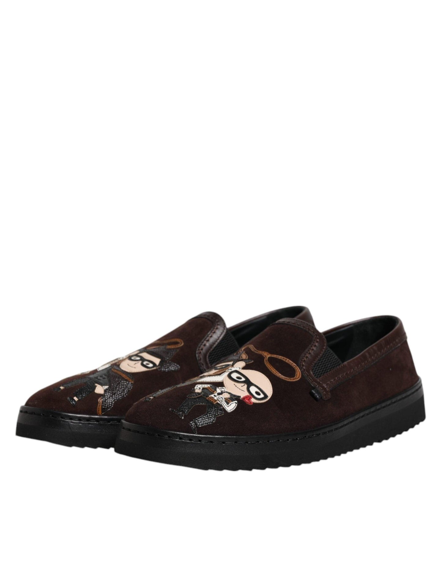 Dolce & Gabbana Brown Suede DG Family Slip On Flats Shoes - Arichezz.store