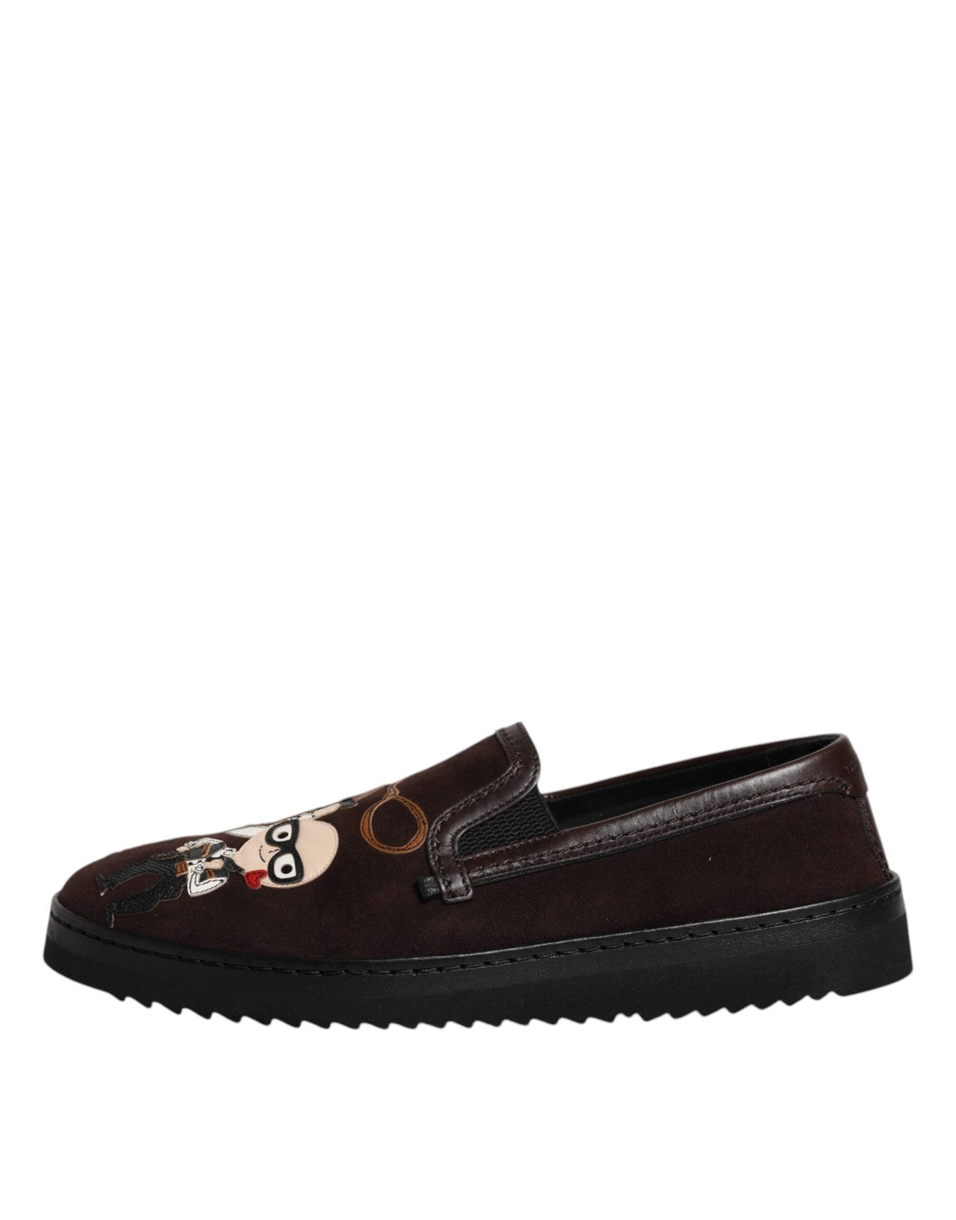 Dolce & Gabbana Brown Suede DG Family Slip On Flats Shoes - Arichezz.store