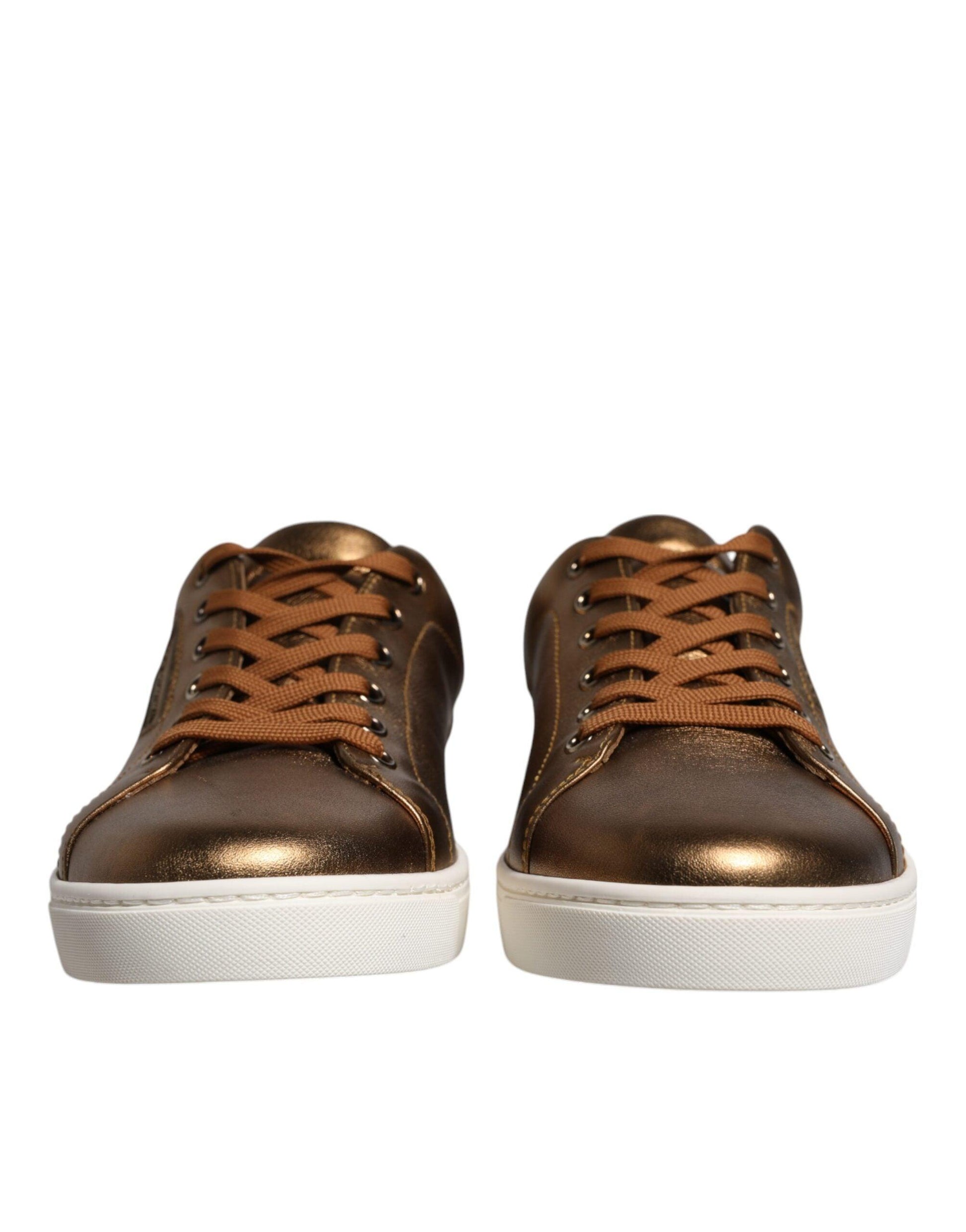 Dolce & Gabbana Gold Leather Logo London Men Sneaker Shoes - Arichezz.store