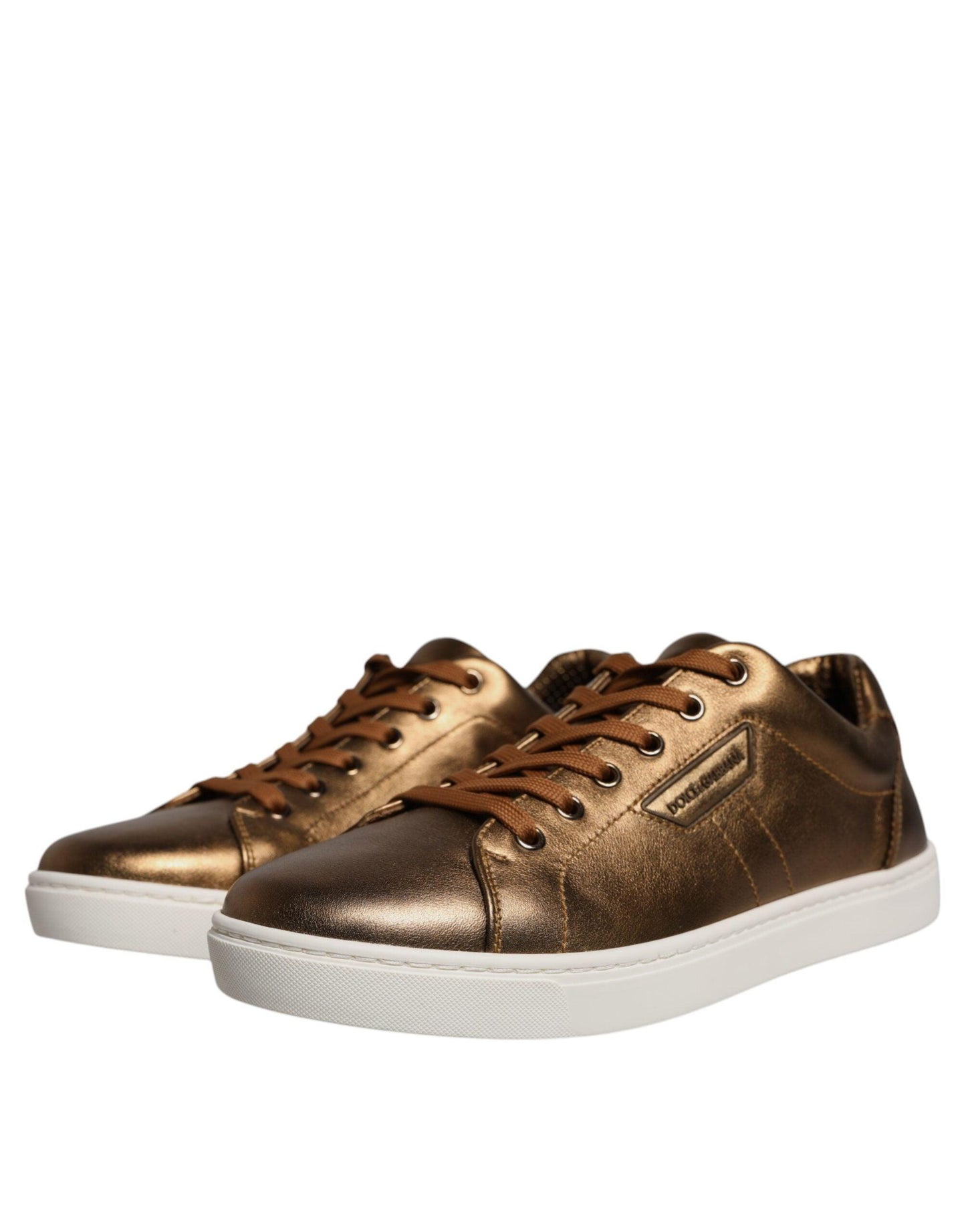 Dolce & Gabbana Gold Leather Logo London Men Sneaker Shoes - Arichezz.store