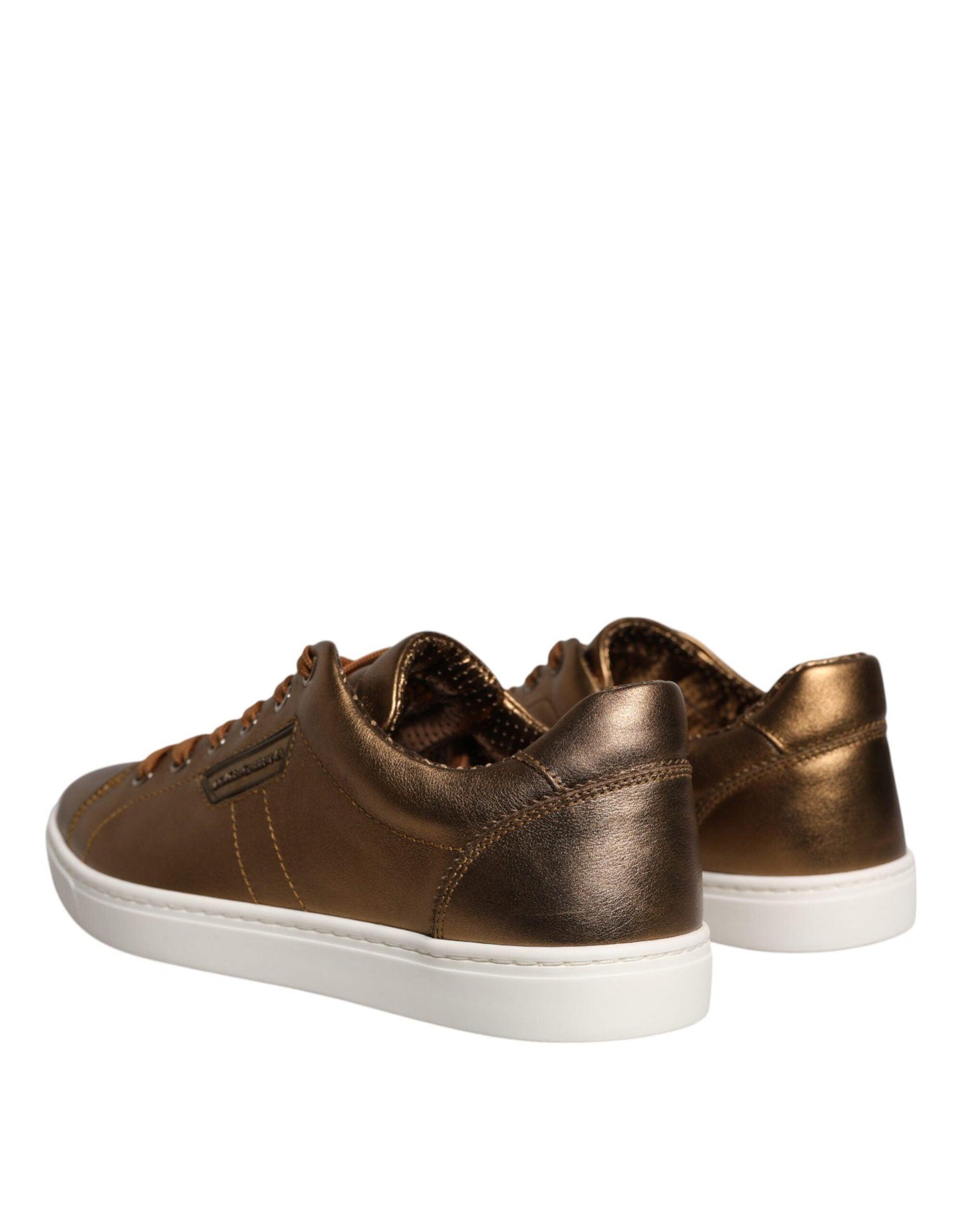 Dolce & Gabbana Gold Leather Logo London Men Sneaker Shoes - Arichezz.store