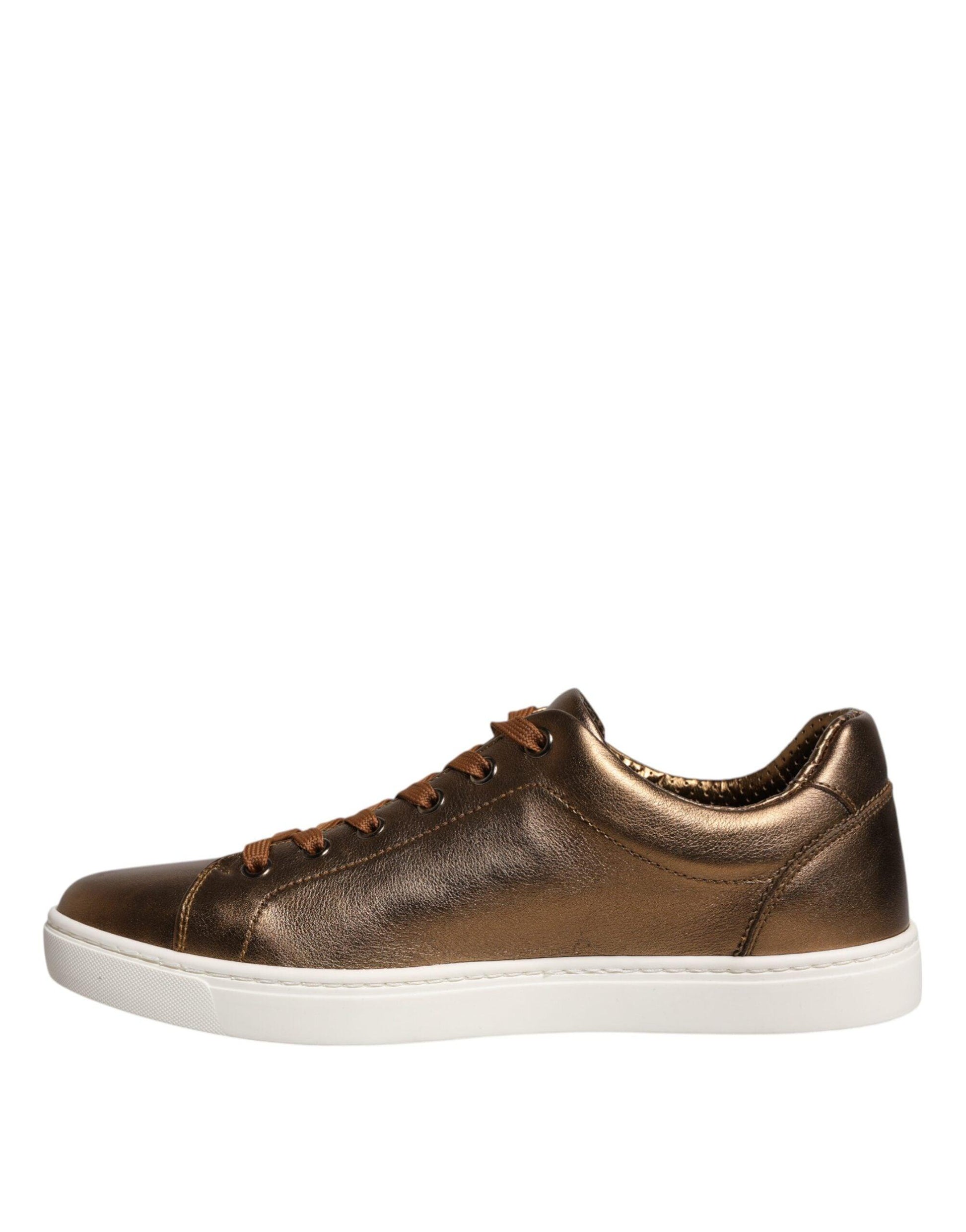 Dolce & Gabbana Gold Leather Logo London Men Sneaker Shoes - Arichezz.store