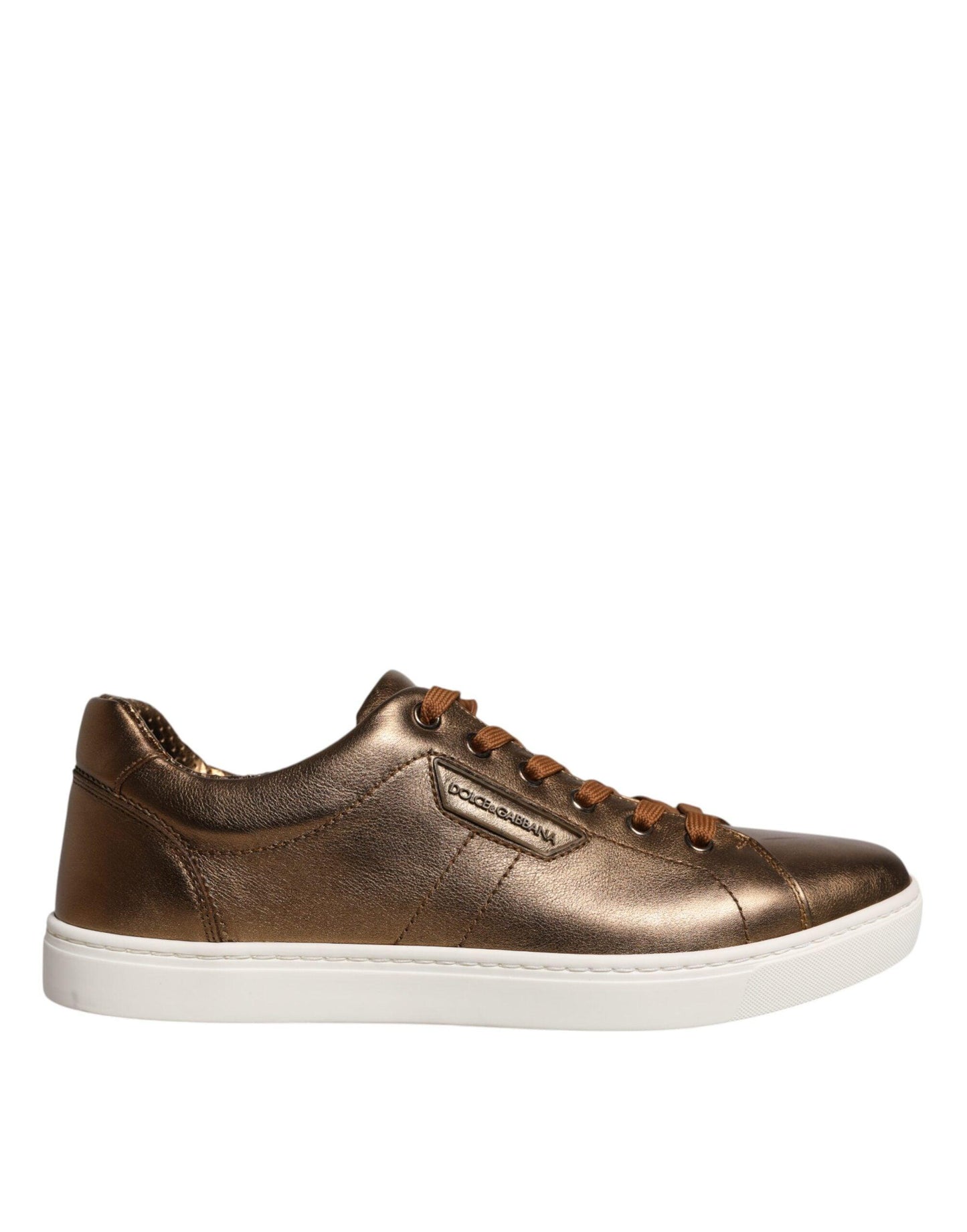 Dolce & Gabbana Gold Leather Logo London Men Sneaker Shoes - Arichezz.store