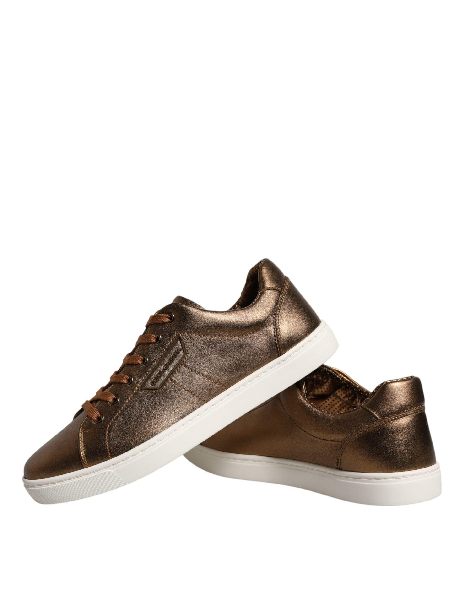 Dolce & Gabbana Gold Leather Logo London Men Sneaker Shoes - Arichezz.store