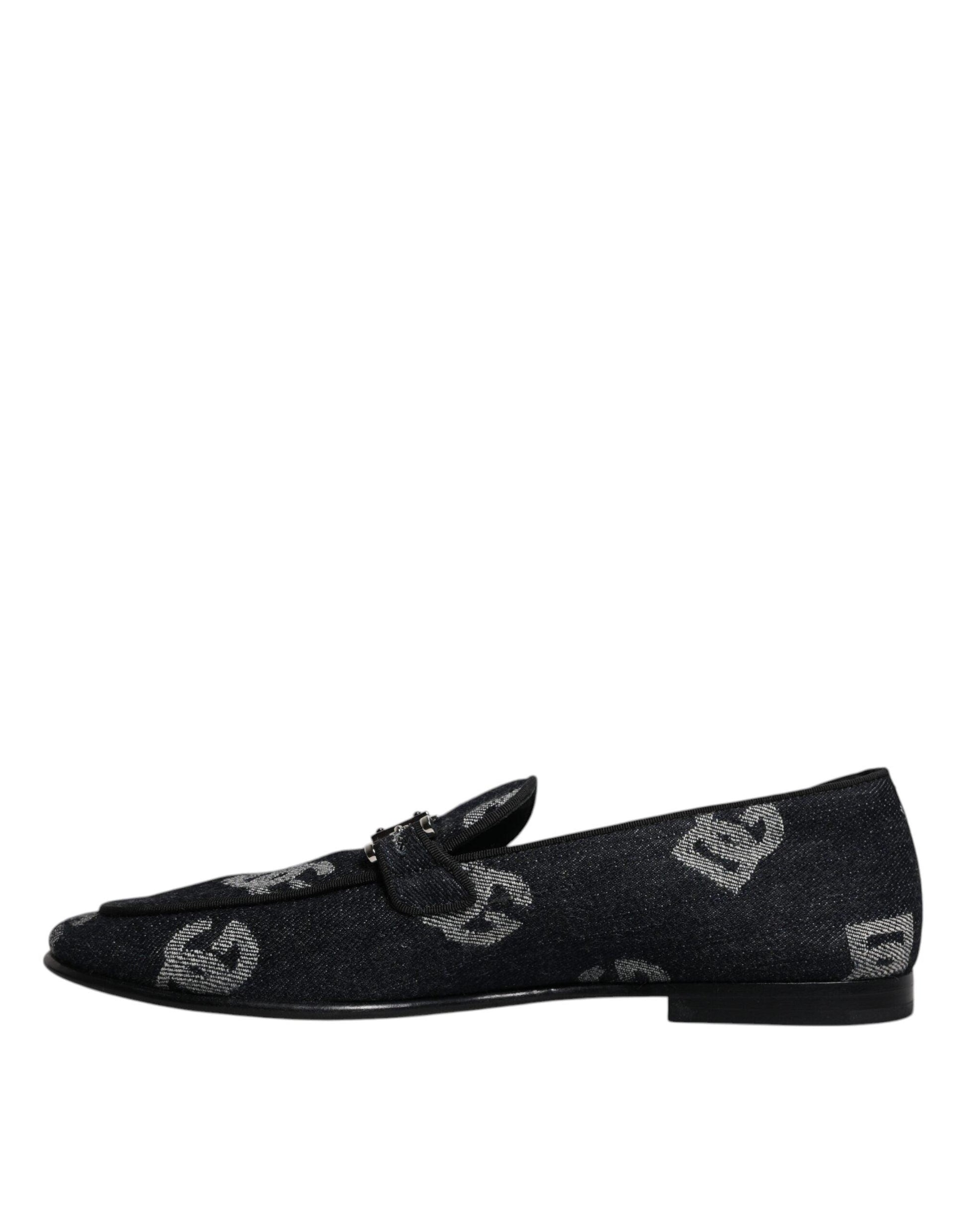 Dolce & Gabbana Black Logo Cotton Loafers Formal Dress Shoes - Arichezz.store